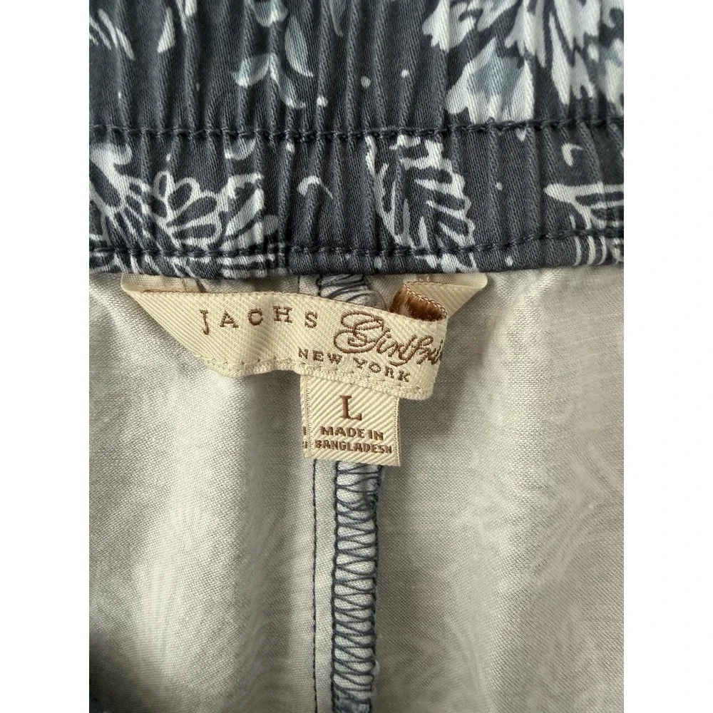 Jachs Girlfriend Blue Floral‎ Stretch Satin Chino Shorts Size Large Summer EUC